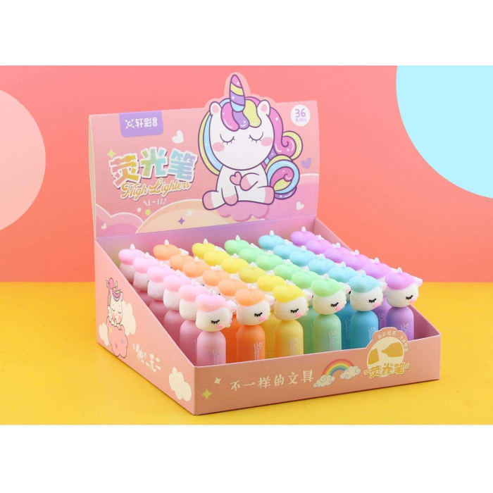 Fosforlu Kalem 6lı Set Canlı Renkler Unicorn Desenli