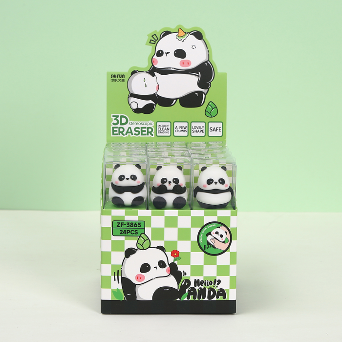 Renkli Figürlü 3D Silgi 3lü Set - Panda Figürlü