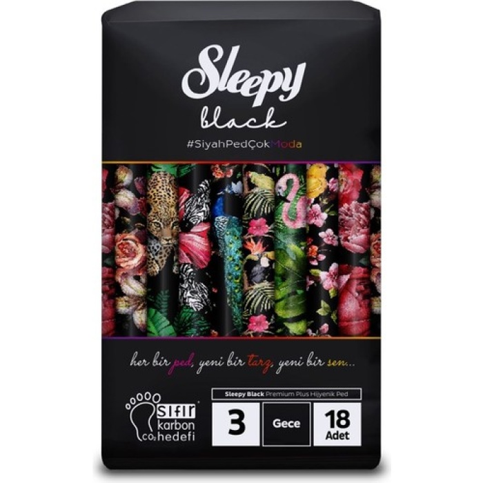 Sleepy Black Premium Plus Hijyenik Ped Gece 18 Adet Ped