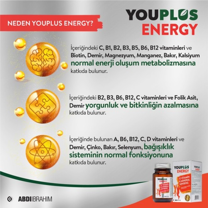 Youplus Energy Vitamin Ve Mineral Kompleksi 30 Tablet - Abdi İbrahim