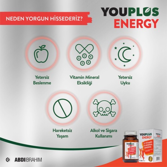 Youplus Energy Vitamin Ve Mineral Kompleksi 30 Tablet - Abdi İbrahim