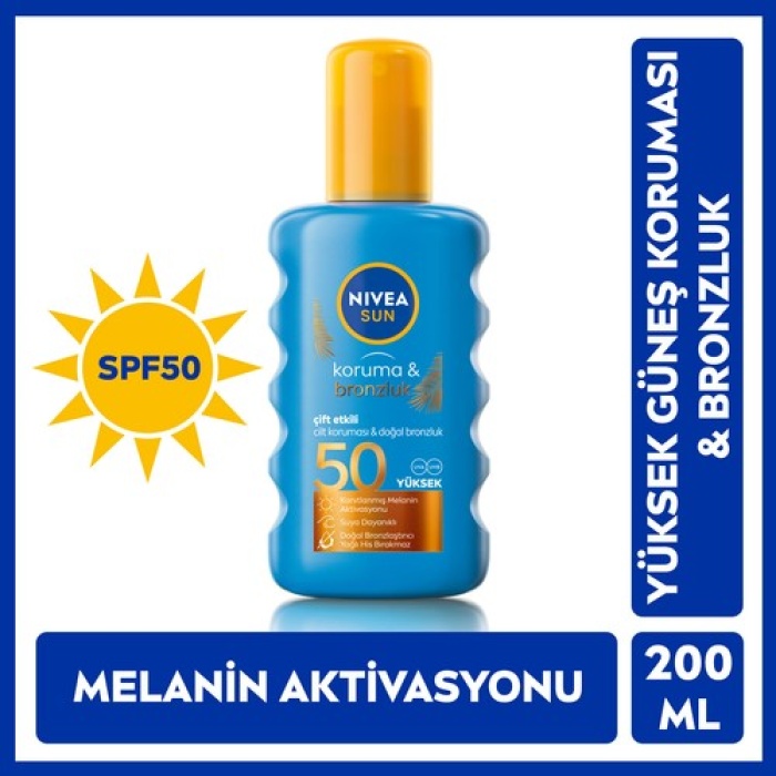 Nıvea Sun Spf50 Güneş Koruyucu & Bronzluk Güneş Kremi 200 Ml Sprey,çok Yüksek Güneş Koruması