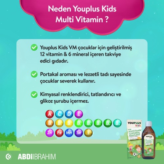 Youplus Kids Multi Vitamin Ve Mineral  Kompleksi 150 Ml Şurup - Abdi İbrahim