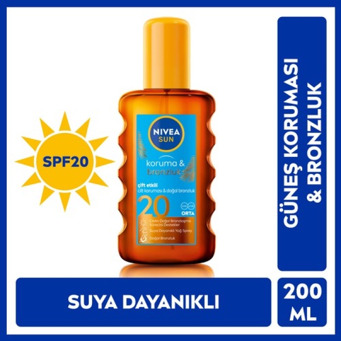 Nıvea Sun Spf20 Koruma & Bronzluk Güneş Yağı 200 Ml Sprey,anında Uva/uvb Koruması