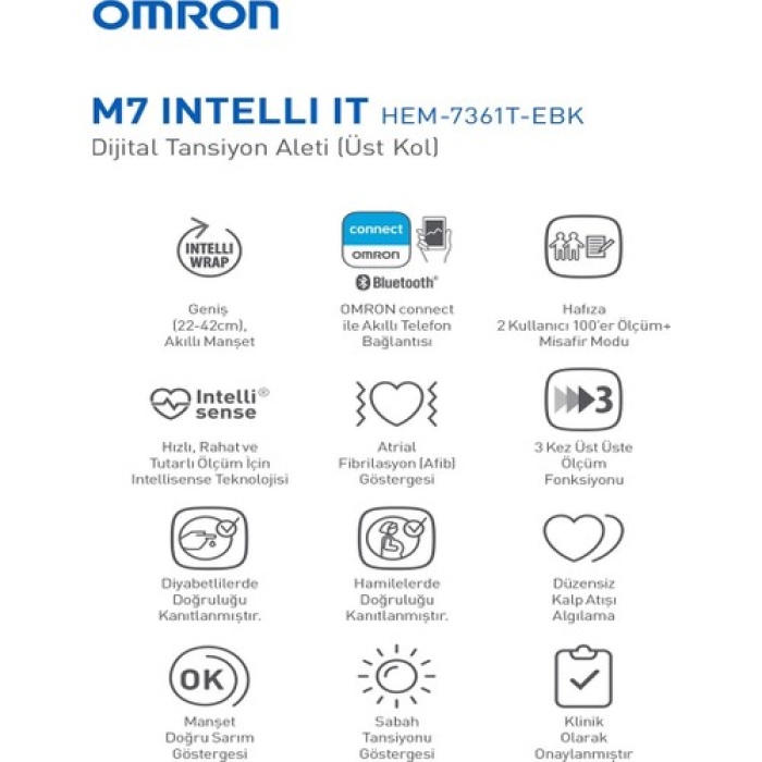 Omron M7 Hem-7361t-ebk Koldan Ölçer Çift Hafızalı Tansiyon Aleti