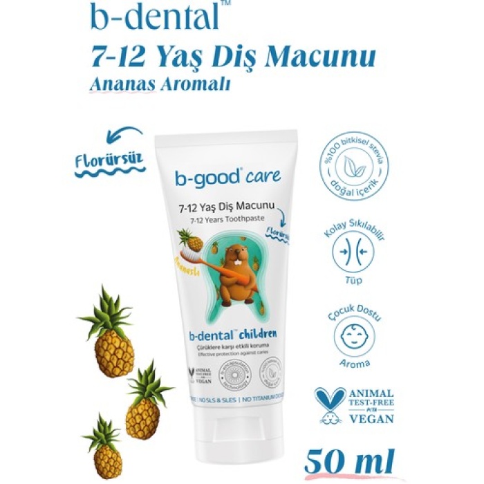 B-good B-dental 7-12 Yaş Diş Macunu Florürsüz Ananas 50 Ml