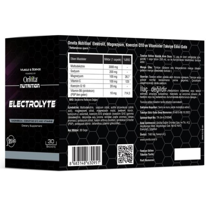 Onvıta Nutrition Electrolyte Elektrolit, Magnezyum, Koenzim Q10 Ve Vitaminler 30 Saşe