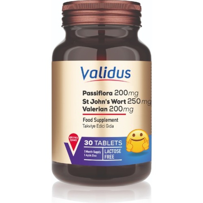 Valıdus Passıflora Valerıan + Lavander + Camomılle + St. Johns Wort + Melıssa 30 Tablets