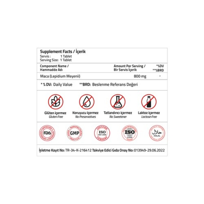 Valıdus Maca 800 Mg 30 Tablets