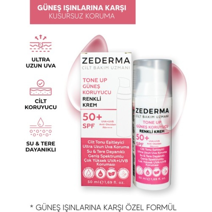 Zederma Güneş Kremi Ton Up Pembe Fluid Spf50+ Ultra Yüksek Koruma 50ml