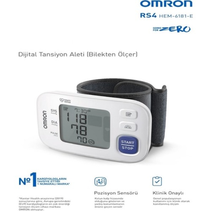 Omron Rs4 Hem-6181-e Sensörlü 60 Hafızalı Bilekten Tansiyon Aleti