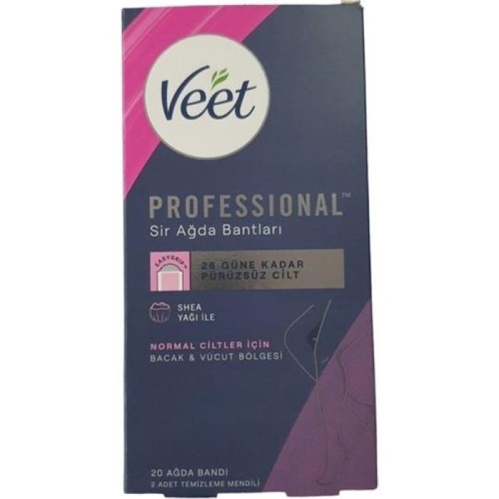 Veet Professional Sir Ağda Bantları Normal Ciltler İçin Bacak & Vücut Bölgesi (20 Ağda Bandı + 2 Adet Temizleme Mendili)