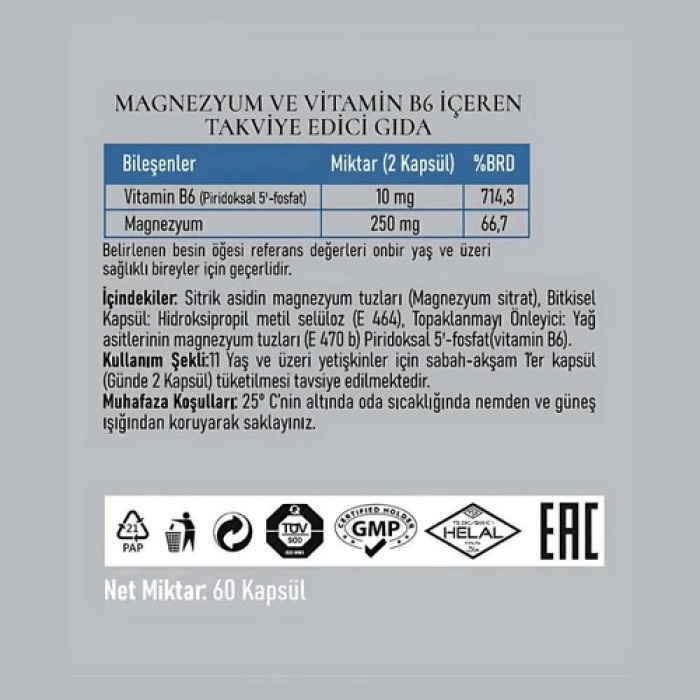 Padrovıta Magnezyum 60 Kapsul