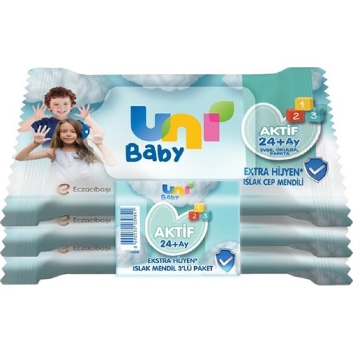 Uni Baby Aktif Ekstra Hijyen Cep Mendil 24+ Ay 3x15 Adet