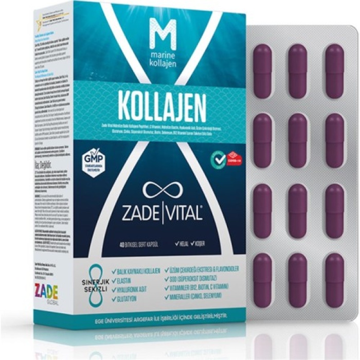 Zade Vital Marine Collagen + Hyaluronic Acid Bitkisel Sert 40lı Kapsül