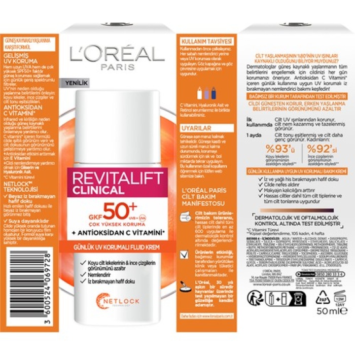 Loréal Paris Revitalift Clinical Spf 50+ Günlük Yüksek Uv Korumalı Yüz Güneş Kremi 50ml