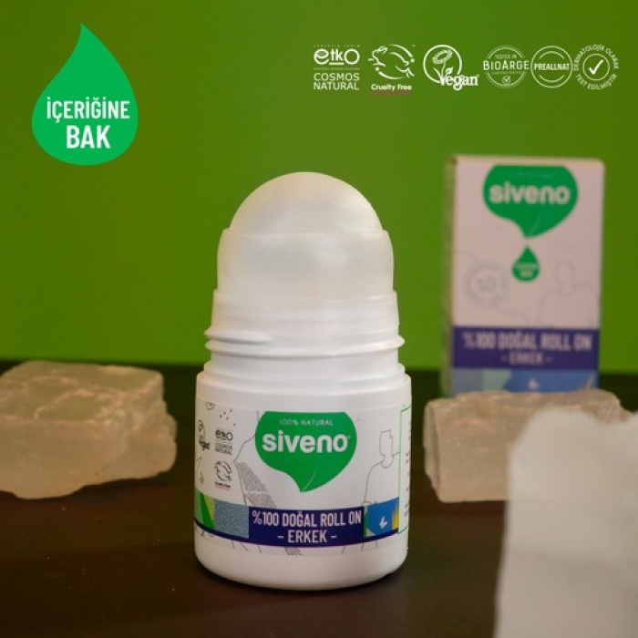Siveno %100 Doğal Roll-on Erkek Deodorant Ter Kokusu Önleyici Bitkisel Leke Bırakmayan Vegan 50 Ml
