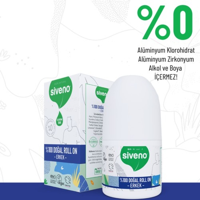 Siveno %100 Doğal Roll-on Erkek Deodorant Ter Kokusu Önleyici Bitkisel Leke Bırakmayan Vegan 50 Ml