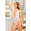 Beyaz Yarım Kol Dantel Bodysuit - 894