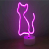 Neon Işıklı Kedi Lamba USB+Pil