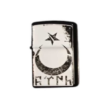 Damla Baskılı Zippo Çakmak + Benzin Kayı AYYILDIZ Beyaz