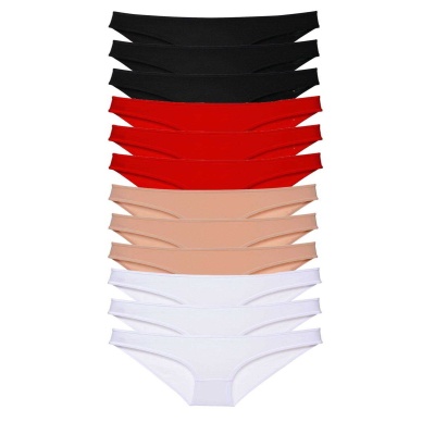TOPTANBULURUM 12 adet Süper Eko Set Likralı Kadın Slip Külot Siyah Kırmızı Ten Beyaz