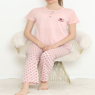 Düğmeli Pijama Takımı Pembe - 704.1287.