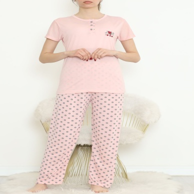 Düğmeli Pijama Takımı Pembe - 704.1287.