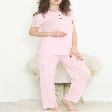 Düğmeli Pijama Takımı Ekrupembe - 704.1287.