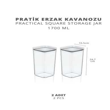 Vakumlu Pratik Erzak Kavanozu Kare 2li Set Royaleks-OKY-233