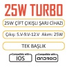 Techson T11-UC25 25W PD USB Ultra Turbo Fast Hızlı Qualcomm Quick Charge 3.0 Şarj Başlık Kafa