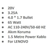 Sprange SR-L16 LENOVO 20V 3.25A 4.0*1.7mm 65W Laptop Adaptör Şarj Aleti