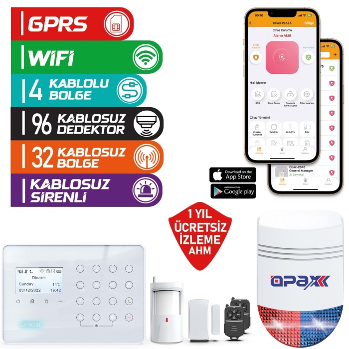 ARD-575+ BGR-09 GPRS/GSM/WIFI KABLOSUZ ALARM PANELİ ve BGR-09 KABLOSUZ SİRENLİ (1 Yıl AHM Ücretsiz)