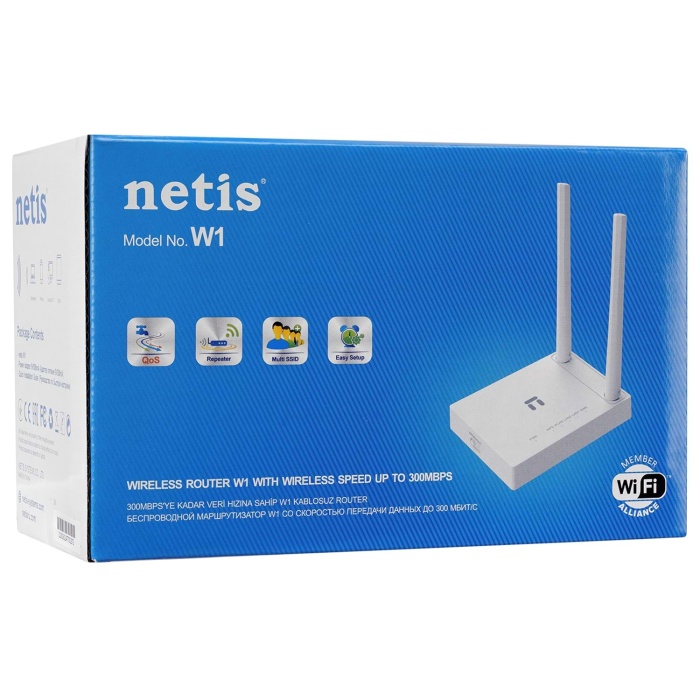 Netis W1 300Mbps 2.4GHz 1*WAN+2*LAN 2*5dBi Anten AP+Repeater+WISP Smart Kablosuz Router