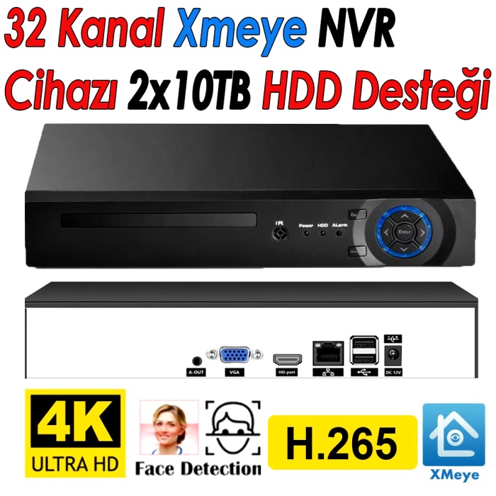 J-TECH 4K 32 Kanal Network Video 8MP 10TB XMeye NVR IP Kamera Güvenlik Kayıt Cihazı J-O32NVR