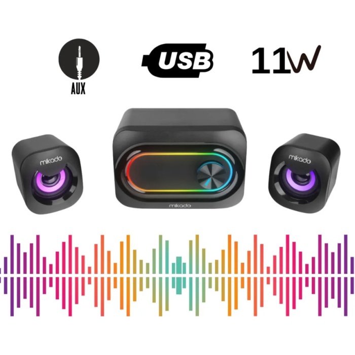 Mikado MD-511 2+1 5W+3W×2 USB RGB Ledli  Gaming Speaker Hoparlör