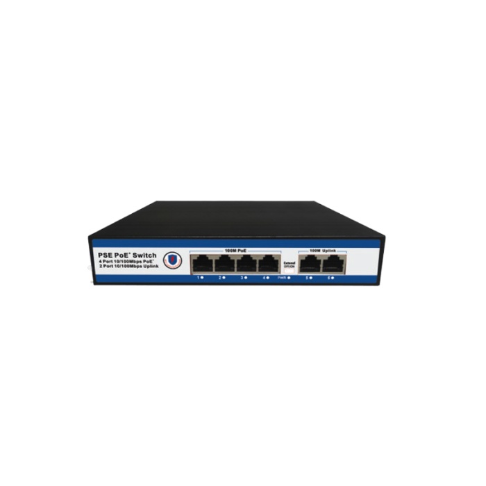 NVC-PSE0420 4 Port 10/100Mbps PoE Switch 2 Uplink - 4 Port PoE Switch 65W Watt