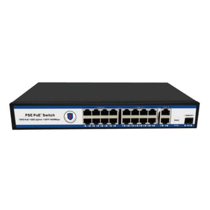 NVC-PSE1621G 16 Port 2*10/100/1000Mbps PoE Switch 2 Uplink - 16 Port PoE Switch 300W Watt