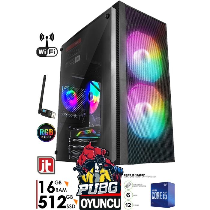 J-TECH G400 i5 10400F 16GB RAM 512GB SSD 4GB GT730 E.KARTI Oyuncu Bilgisayar Gamer Kasası