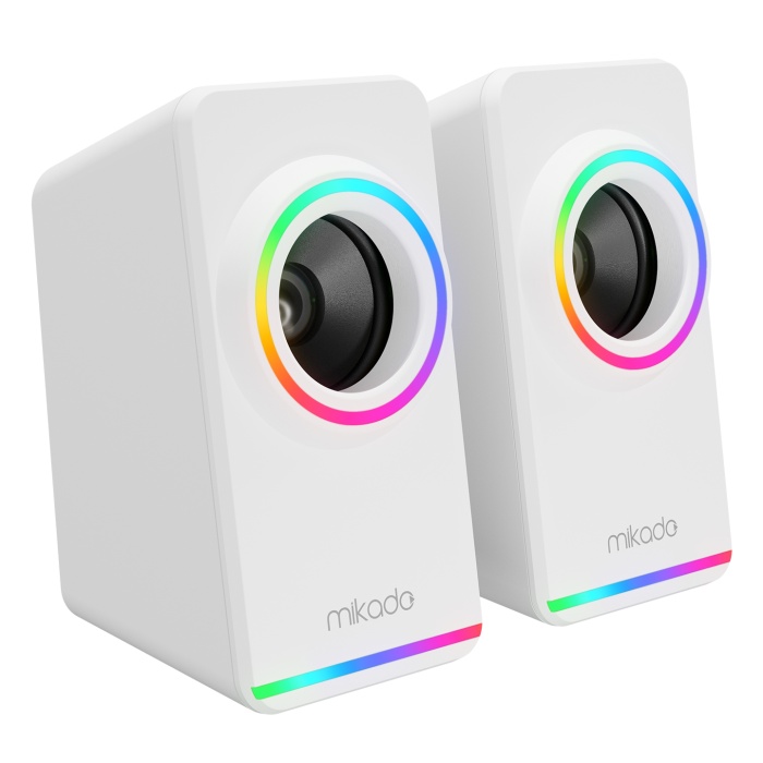 Mikado MD-182 2.0 3W*2 Beyaz RGB Aydınlatmalı USB + 3.5mm USB 5V Speaker Hoparlör