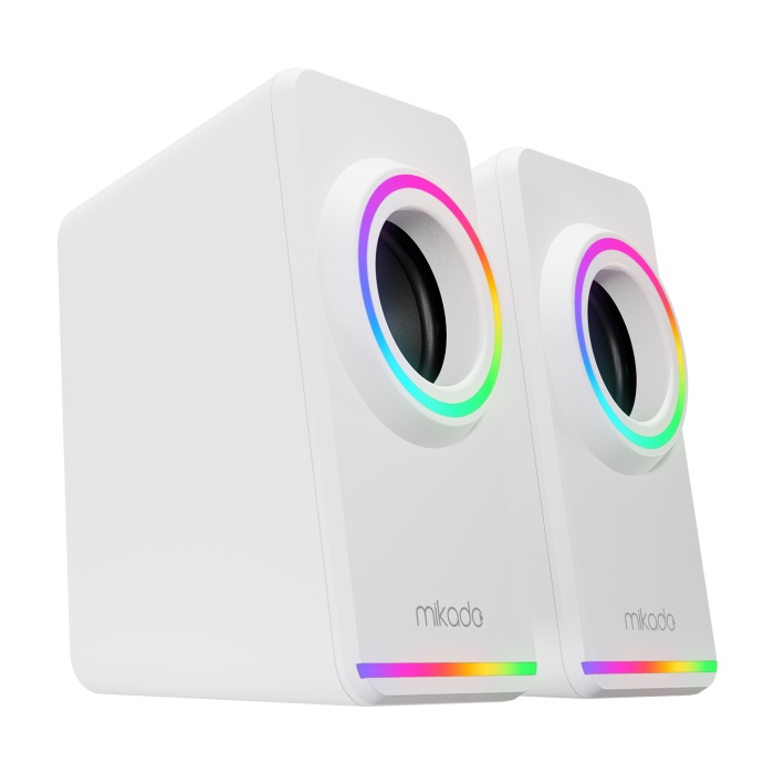 Mikado MD-182 2.0 3W*2 Beyaz RGB Aydınlatmalı USB + 3.5mm USB 5V Speaker Hoparlör