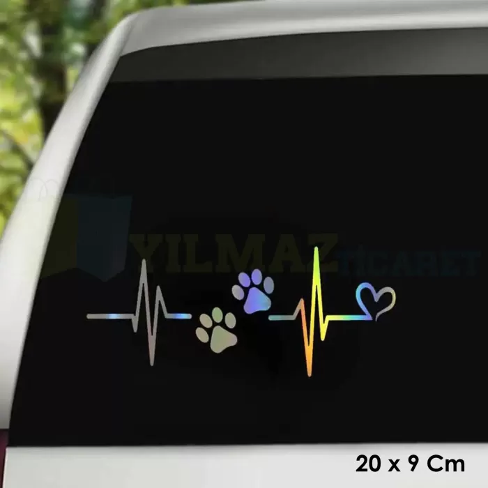 Kedi Pati Kalp Ritim Hologram Oto Sticker