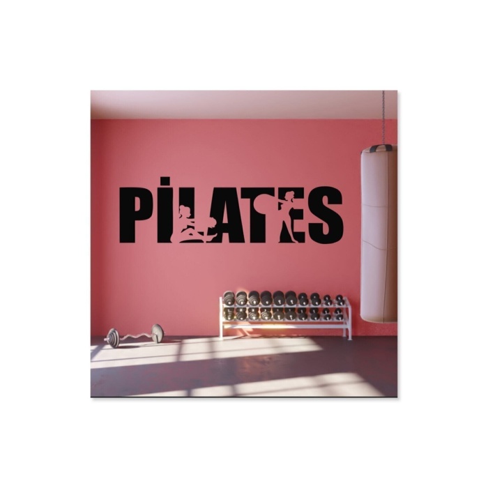 Pilates Spor Dekoratif Duvar Sticker Siyah 105X40 cm