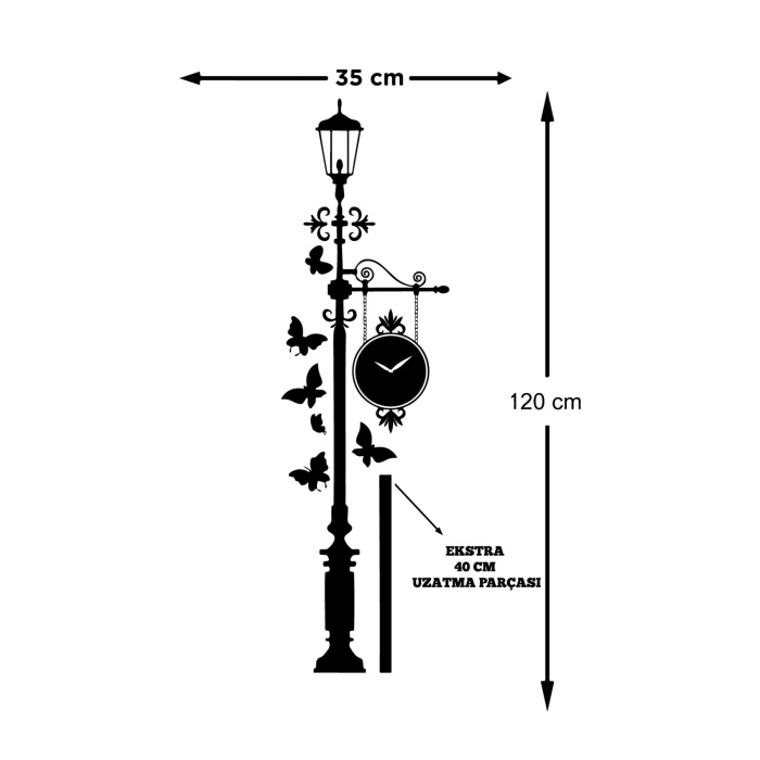 Park Lambası Kelebekler Ve Duvar Saati Saat Duvar Sticker Yapıştırma (Su Ve Nemden Etkilenmez)
