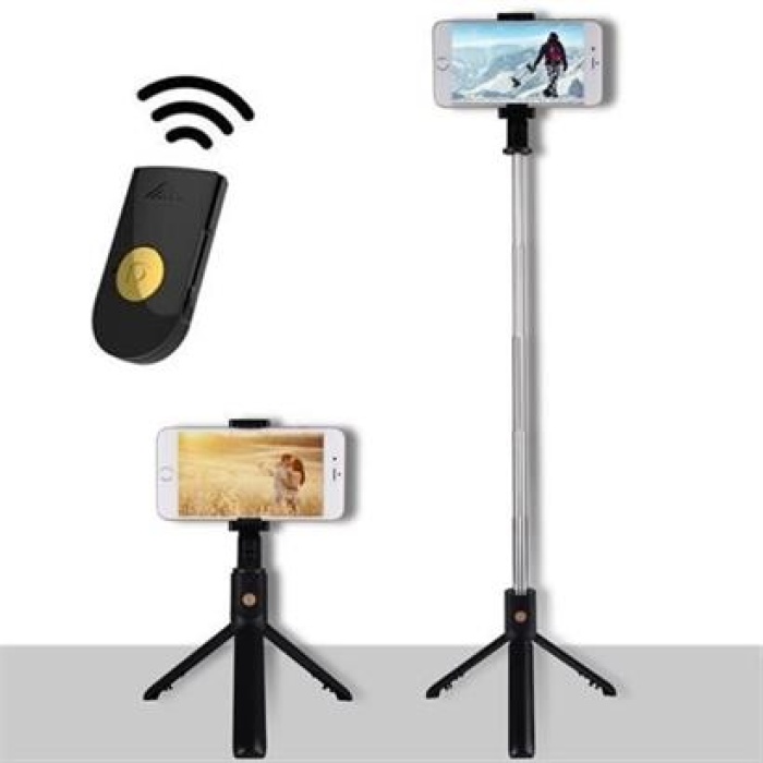 BUFFER® Sabitlenebilir Cep Telefon Tutucu  Ayarlanabilir Taşınabilir 3 Ayaklı Tripod Selfie Çubuğu