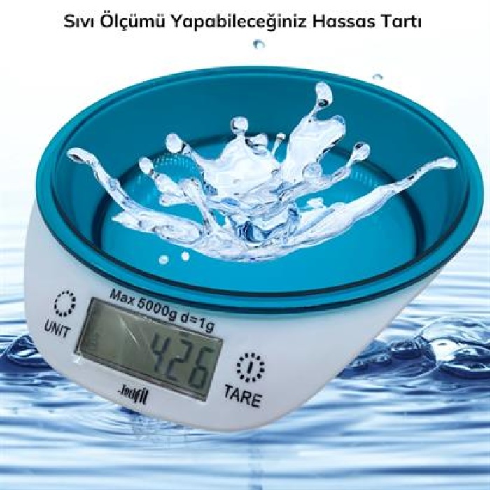 Buffer TF 1003 Hazneli Lcd Ekran Hassas Ölçüm Sensörlü 5 Kg Kapasite Dijital Mutfak Terazisi Tartısı