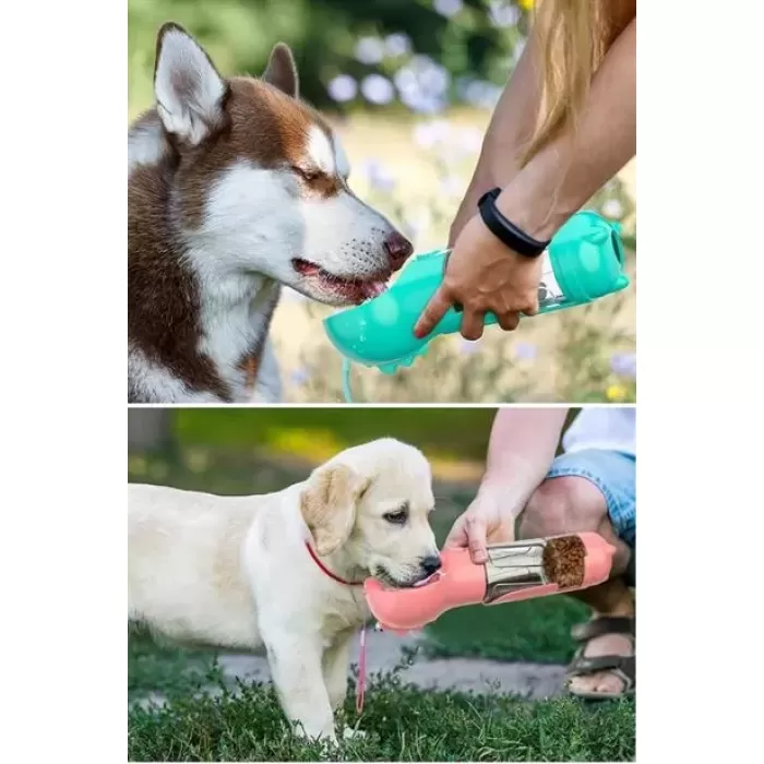 BUFFER® Taşınabilir Hazneli Mama Kaplı ,Kaka Poşetli Kedi,Köpek Suluğu-300ml