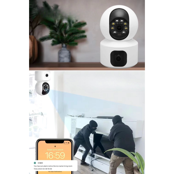 Çift Kameralı Wifi Bağlantılı Gece Görüşlü Ev Tipi Güvenlik Kamerası