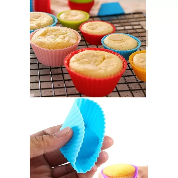 6 Adet Yıkanabilir Mini Tırtıklı Muffin Kalıbı- Ribanalı Kek-cupcake- Renkli Hamur Işi Kabı