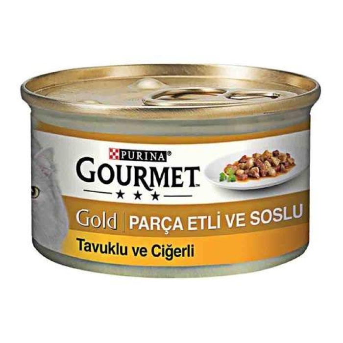 GOURMET Soslu Parça Etli Tavuklu Ciğerli Yetişkin Kedi Konservesi 85gr